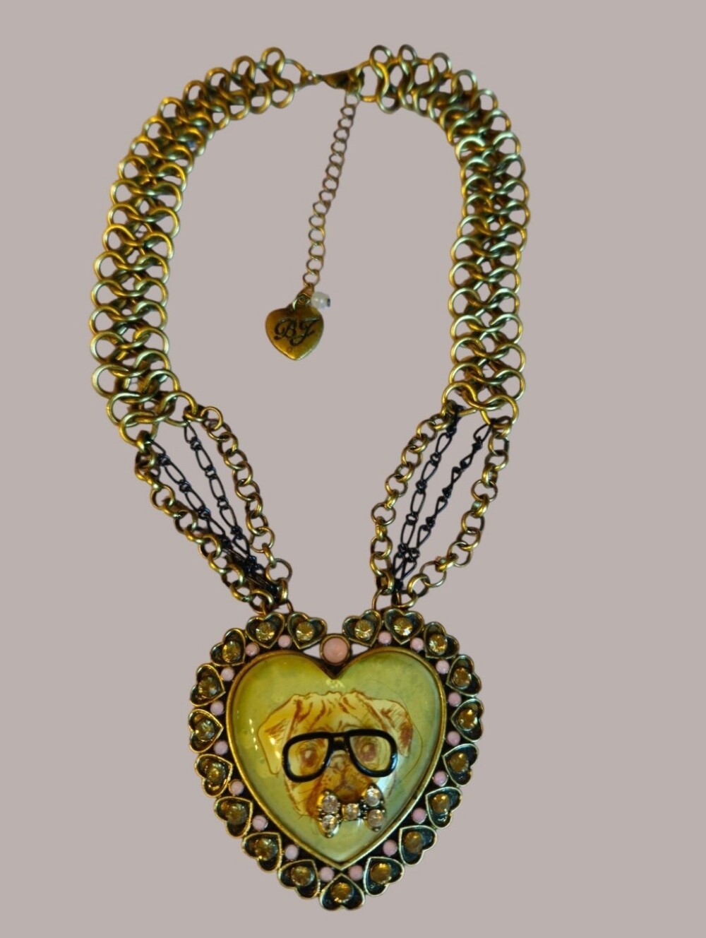 🐶BETSEY Pug Puppy Dog Statement Necklace CAMEO CRITTERS Collection - EPC
